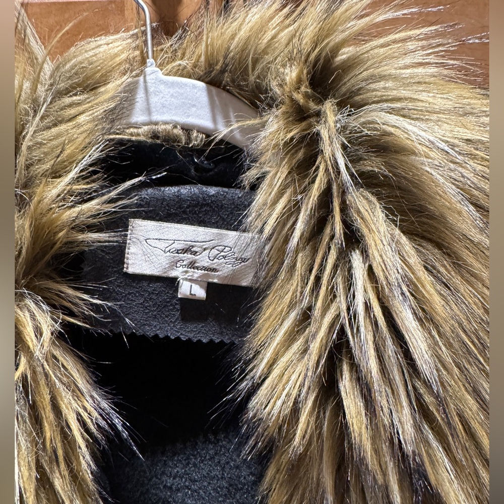 Tasha Polizzi Black and Black Suede Pea Coat with Faux Fur Collar - Picture 2 of 4